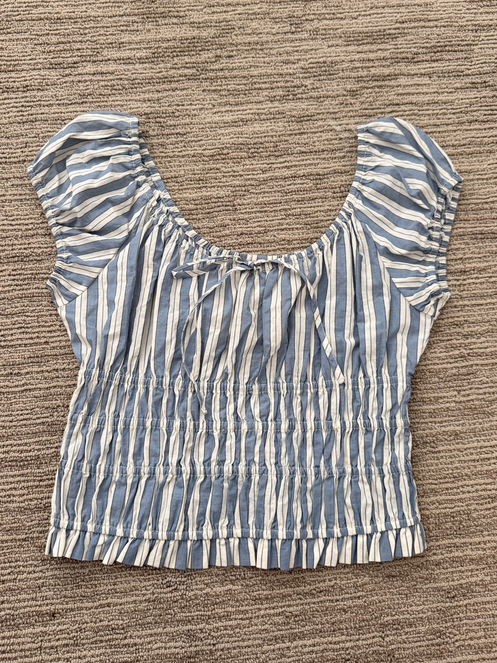 Universal Thread Blue and White Striped Smocked Crop Top